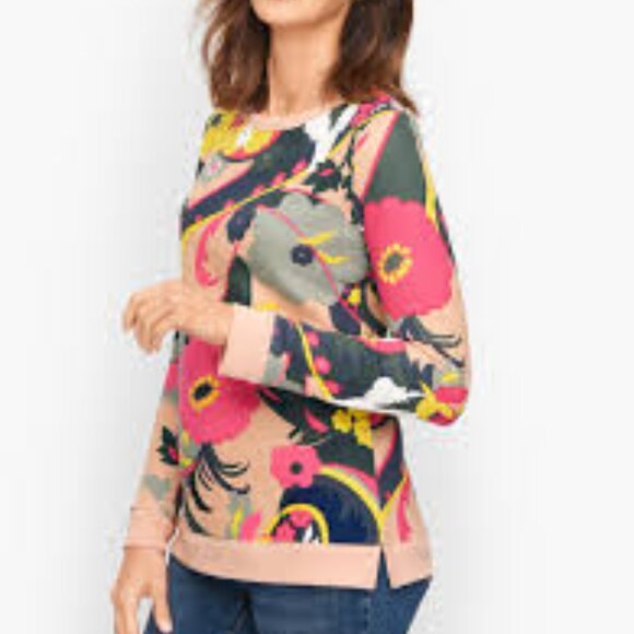 Talbots Pink Flowers Sweatshirt Size X - Picture 1 of 2